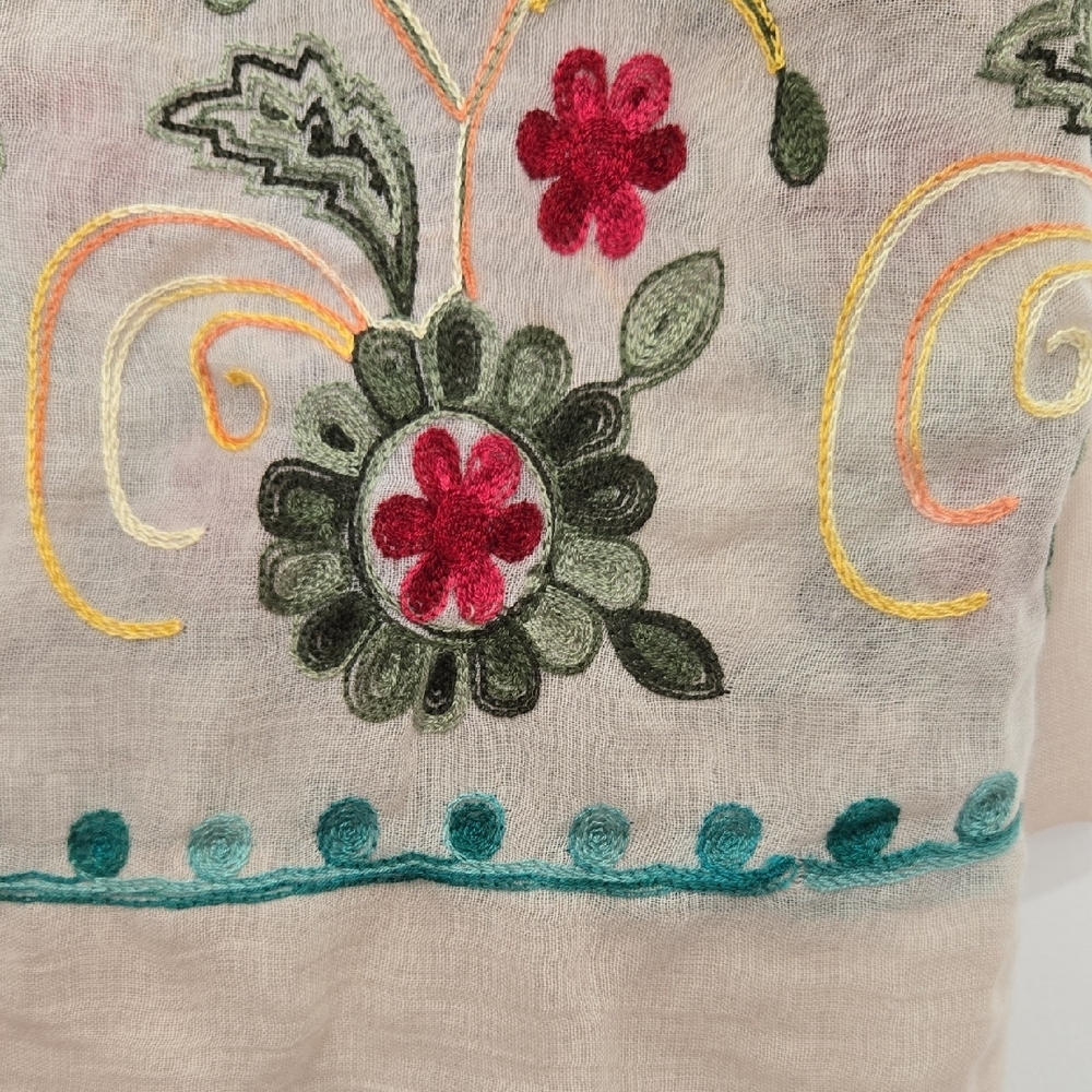 Vibrant Multi Colored Floral  Embroidered Boho Cottagecore Wrap/Scarf w/Tassels - Picture 4 of 7